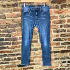 Reign Faded Dark Wash Blue Denim Mid-Rise Skinny Jeans Junior's Size 9